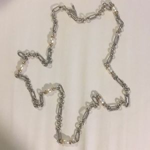 David Yurman Pearl Station Figaro Chain Link Necklace